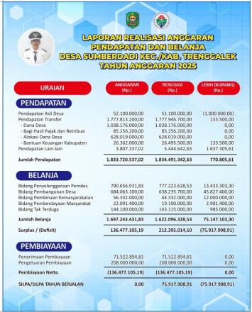 Info Grafis Realisasi Anggaran Pendapatan dan Belanja Desa Sumberdadi Tahun Anggaran 2025